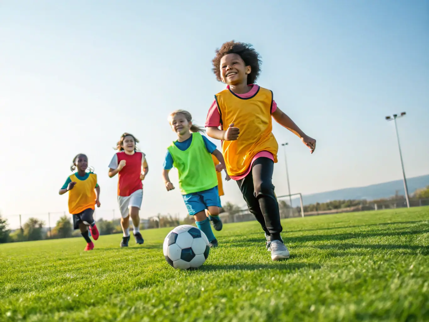 An engaging image of children participating in a youth soccer clinic organized by ASSOCIATION GESTION SPORTIVE MILLAVOISE, emphasizing the fun and educational aspects of the program.