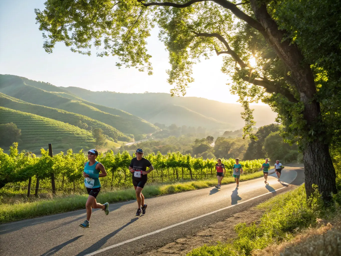 A vibrant image of participants running in a local marathon organized by ASSOCIATION GESTION SPORTIVE MILLAVOISE, showcasing the energy and community spirit of the event. The focus is on the runners and the scenic Millau backdrop.