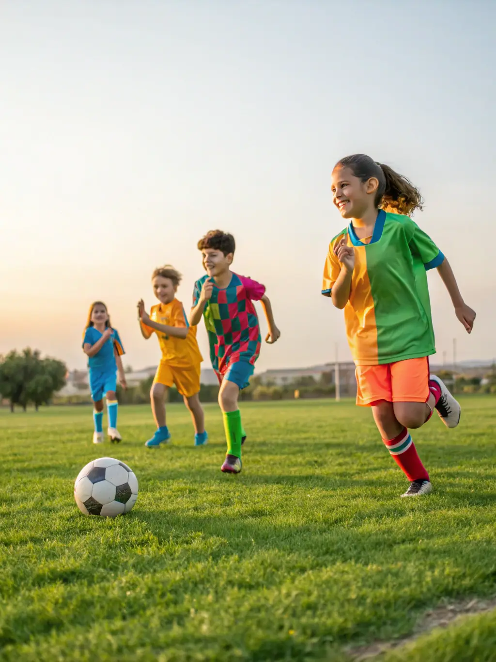 Action shot of children participating in a soccer training session at ASSOCIATION GESTION SPORTIVE MILLAVOISE, focusing on teamwork and skill development.